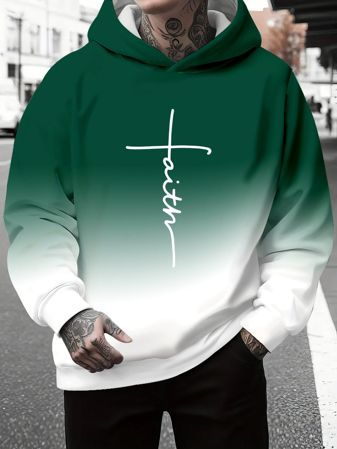 Men's hoodie with a subtle gradient of colors and an inspiring inscription Lune London