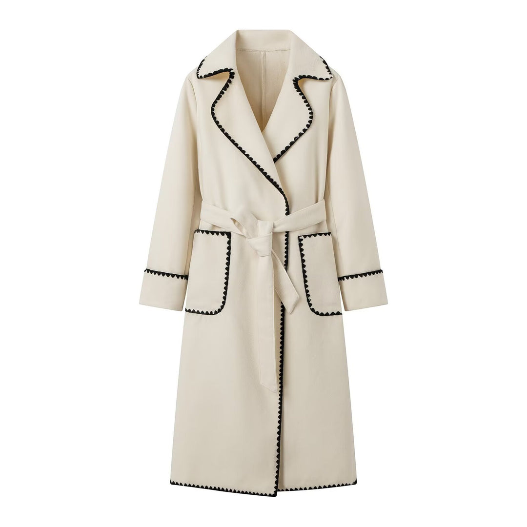 Elegant trench coat for ladies with contrasting trim and waist belt Lune London
