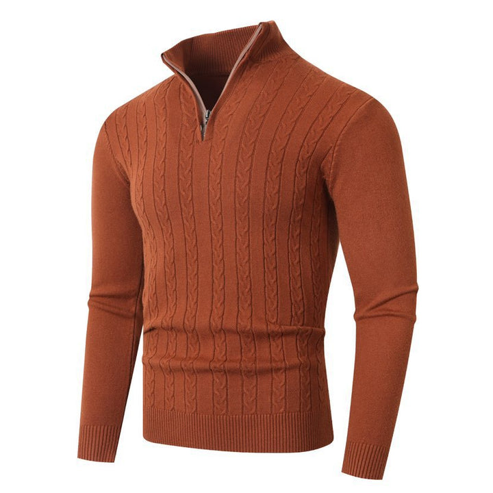 Men's knitted sweater with a modern twisted pattern and a high collar Lune London