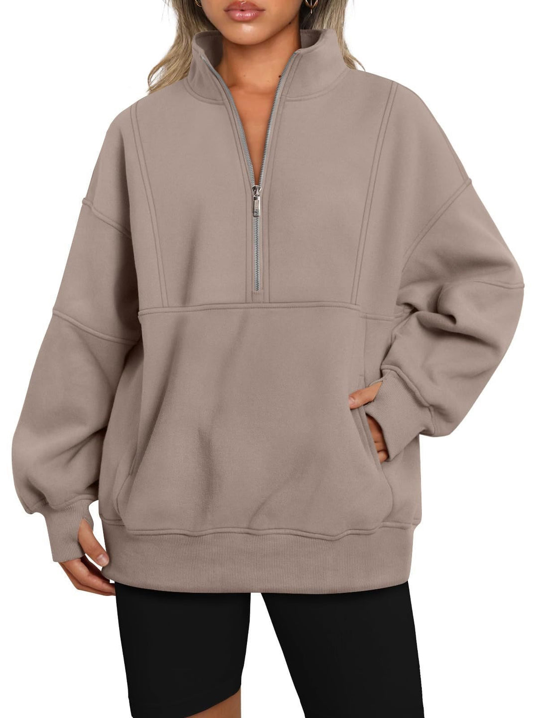 Sporty hoodie top for women with high collar and zip Lune London