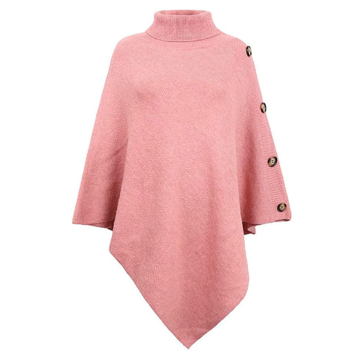 Ladies elegant poncho with high collar and decorative buttons Lune London
