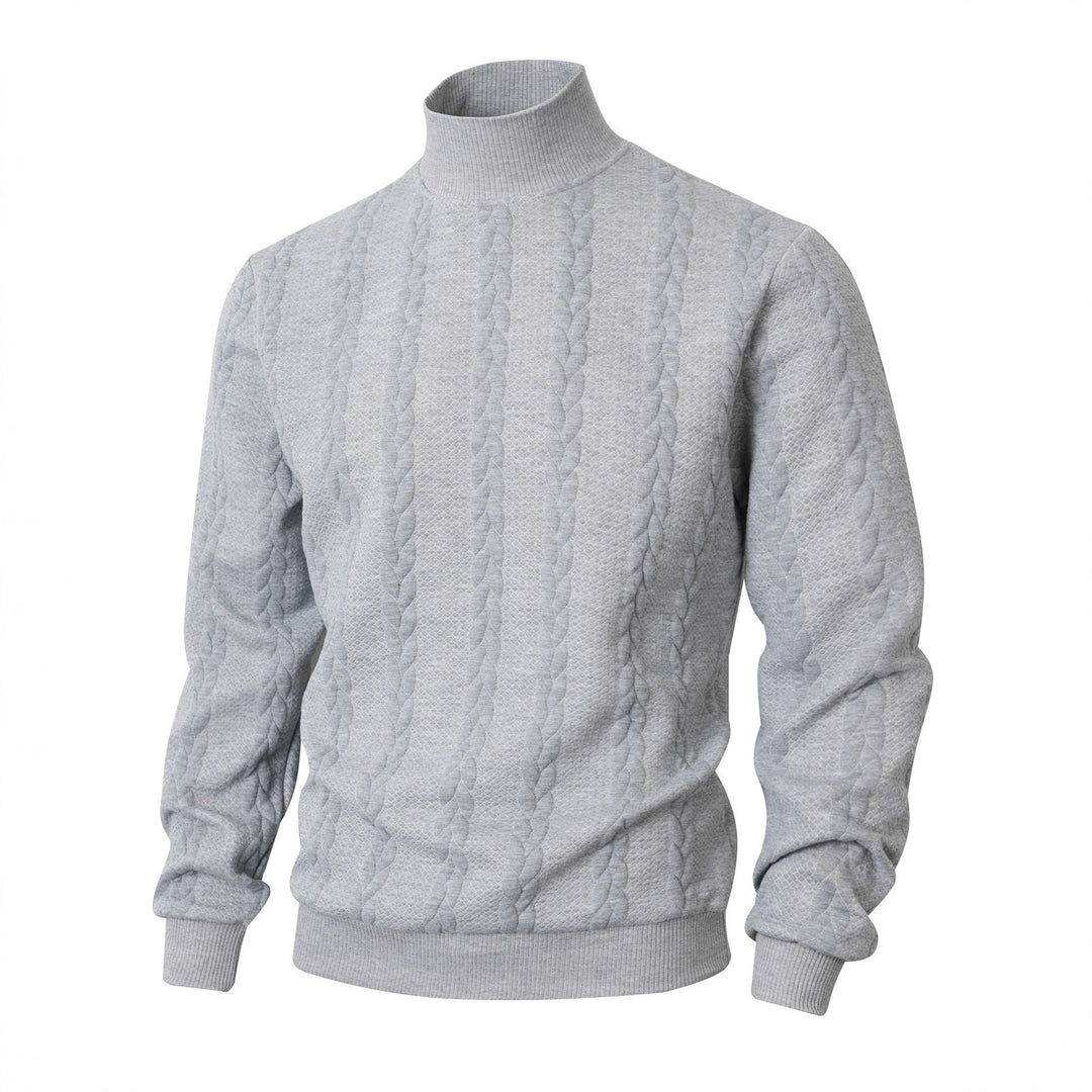 Knit sweater for men with high collar and innovative cable details Lune London