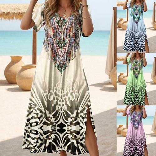 Maxi beach dress for women with a unique ethnic design and chic side slits