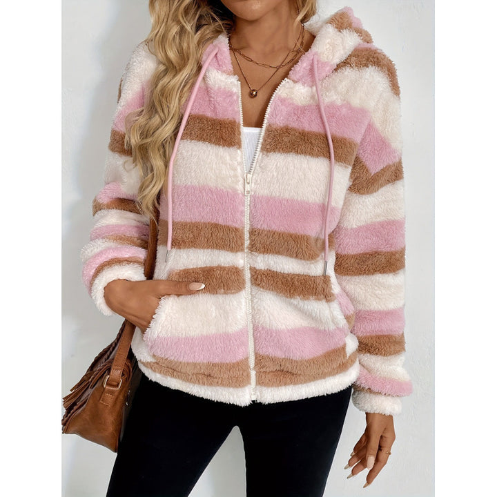 Ladies cozy fleece jacket with striped pattern Lune London