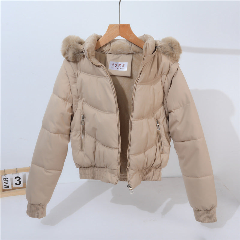 Short quilted jacket for women with removable hood and luxurious faux fur collar Lune London