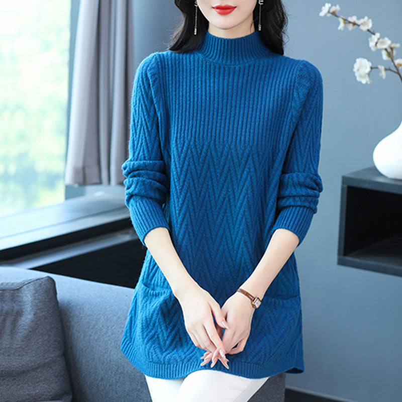 Knitted sweater for women with zigzag pattern and practical pockets Lune London