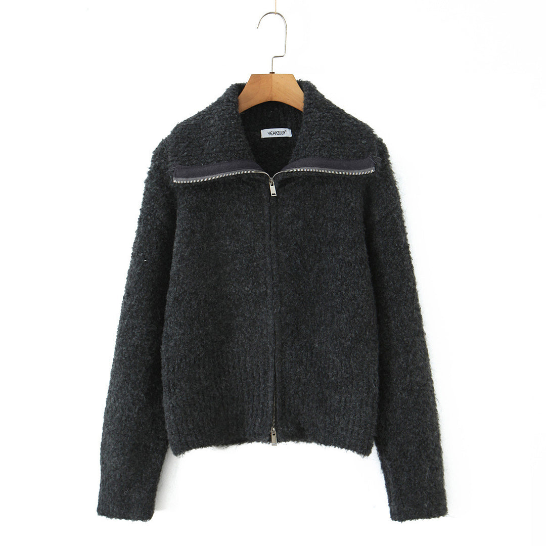 Elegant short jacket for women with soft high collar and zipper Lune London