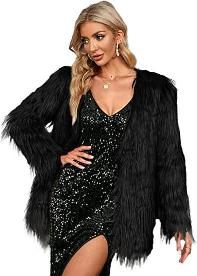 Ladies extravagant faux fur coat with fluffy texture Lune London