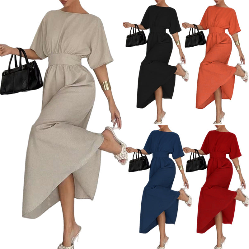 Elegant midi dress for women with back neckline and bow ribbons Lune London