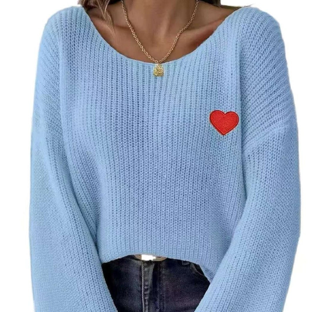 Ladies Casual Knit Sweater with Heart Shaped Application Lune London