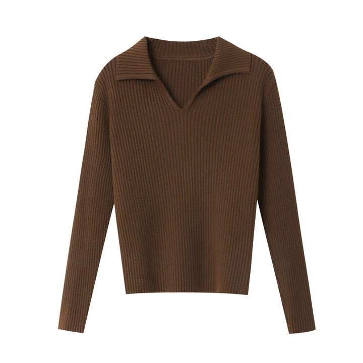 Women's knit sweater with modern V-neck and ribbed structure Chic & Stil