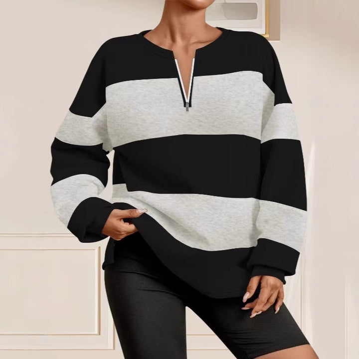 Trendy hooded sweatshirt for women with zipper and striped design Lune London