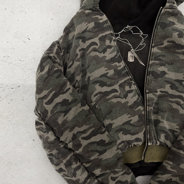 Veste bomber camouflage décontractée pour femmes avec double matériau Chic & Stil