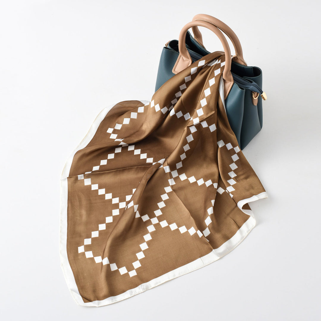 Ladies Silk Scarf with Modern Graphic Design and Luxurious Shine Lune London