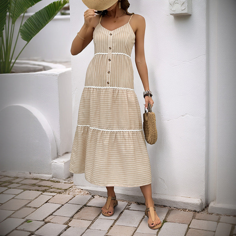Woman Striped Lune London Ruffled Maxi Dress with Buttons
