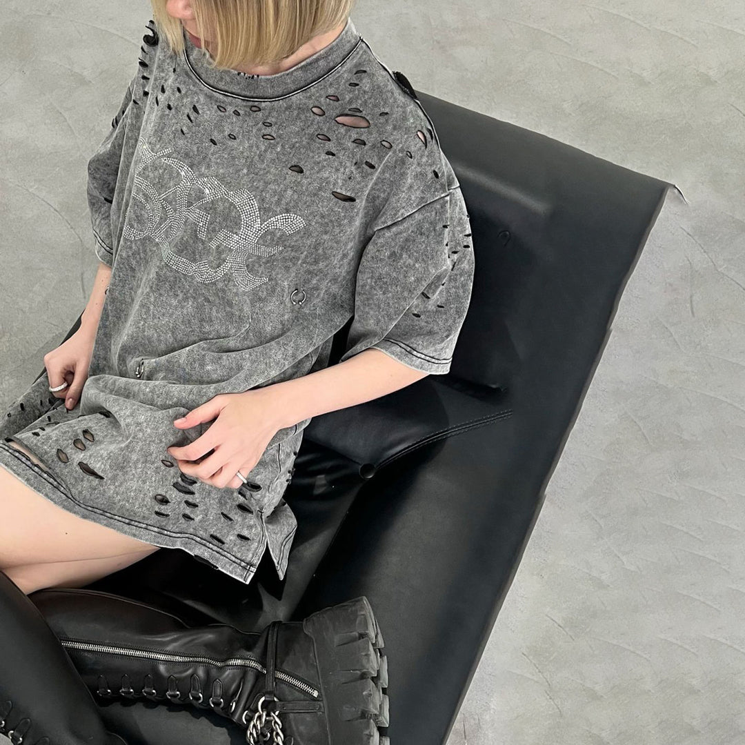 Oversized t-shirt for women with trendy destroyed elements Lune London