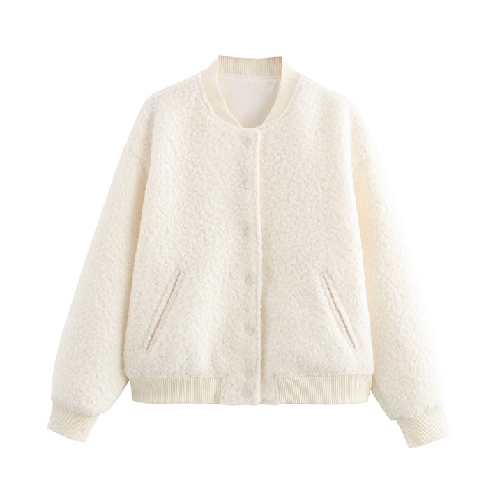 Ladies fleece jacket with textured fabric and practical button closure Lune London