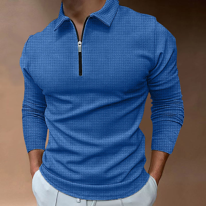 Men's Long Sleeve Sporty Henley Shirt with Zip and Structured Surface Lune London