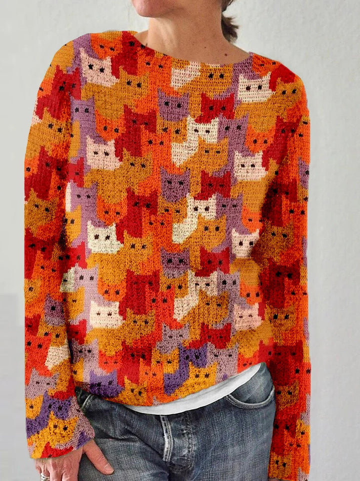 Pull en tricot pour femmes avec un motif de chat ludique Chic & Stil