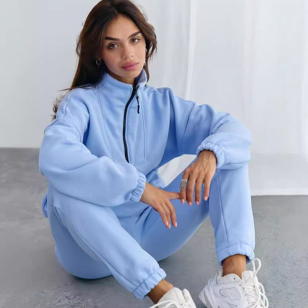 Women's fleece tracksuit with half-zip and elastic cuffs Lune London