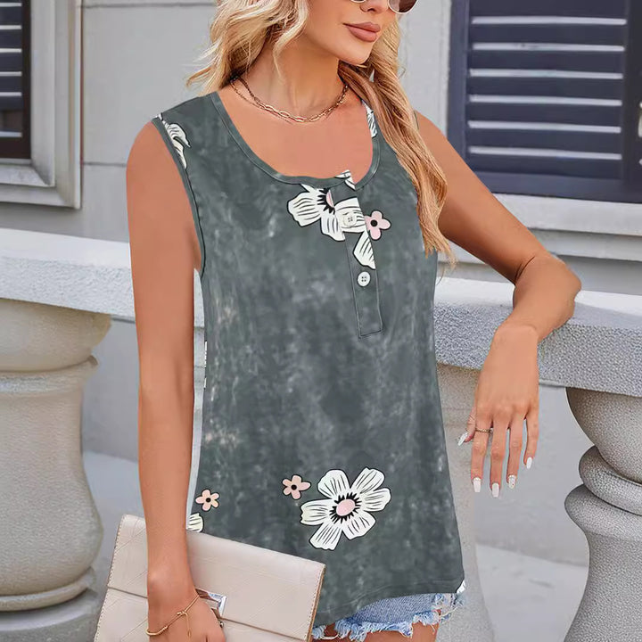 Sleeveless tank top for women with floral accents and button detail Lune London