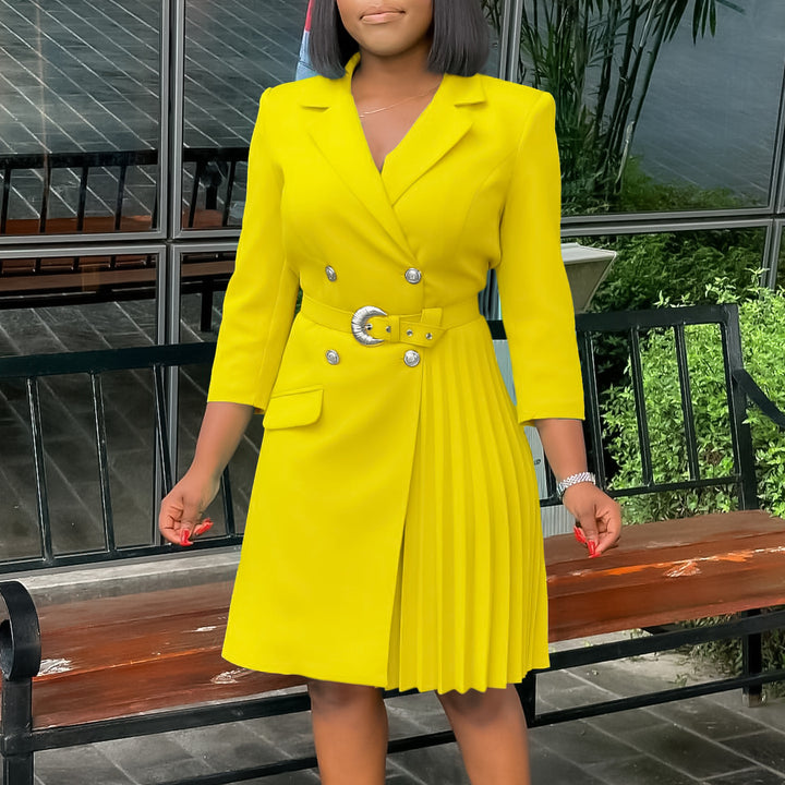 Blazer dress for women with fitted belt and elegant button details Lune London