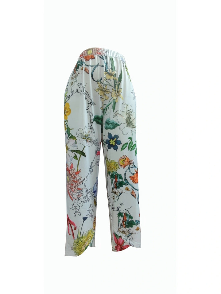 Casual women’s pants with floral pattern and elastic waistband Lune London