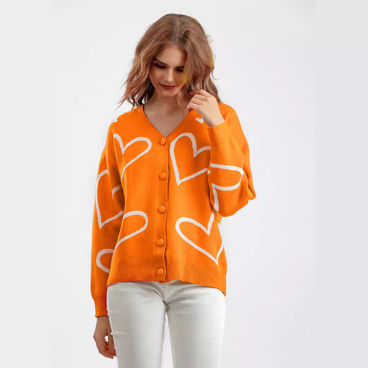 Knitted jacket for women with heart pattern and relaxed fit Lune London
