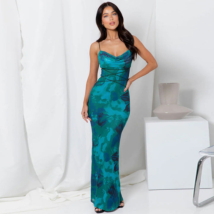 Lune London women’s draped neckline spaghetti strap maxi dress