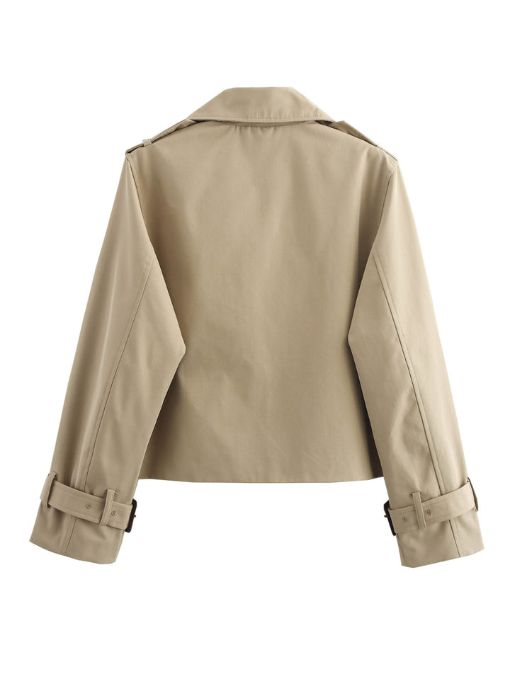 Cropped trench coat for women with double-breasted button row and adjustable sleeves Lune London
