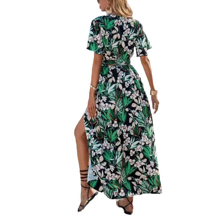 Chic Women's Floral Pattern Viscose Maxi Dress 1751507051