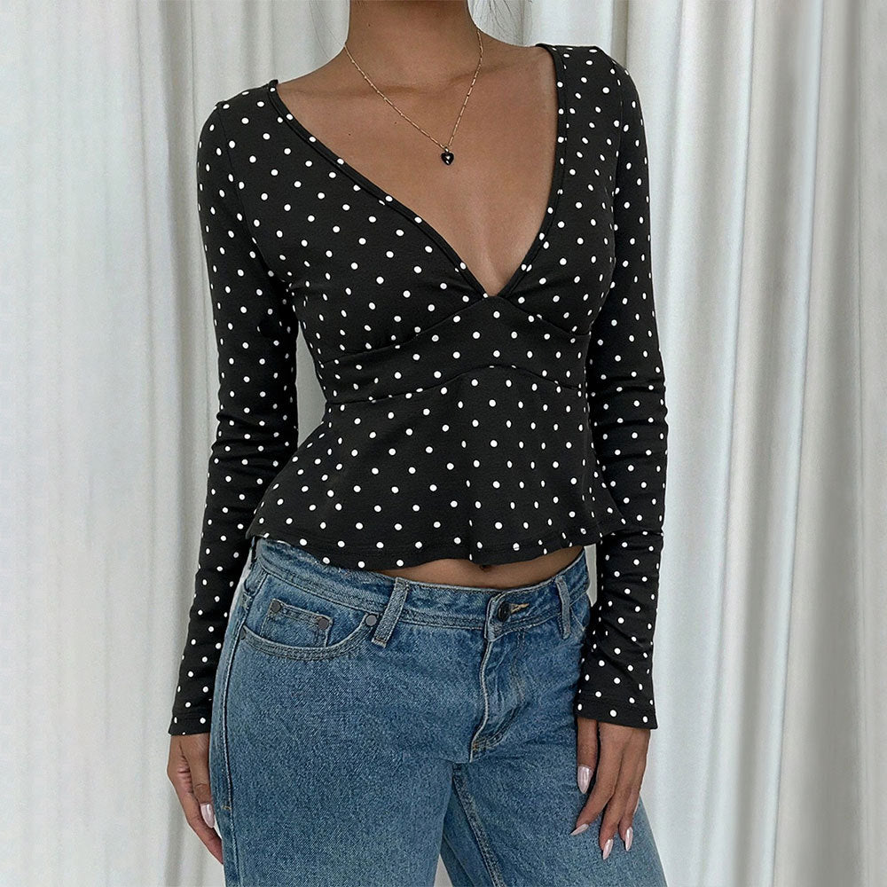 Chemisier pour femmes avec coupe peplum et motif à pois Chic & Stil