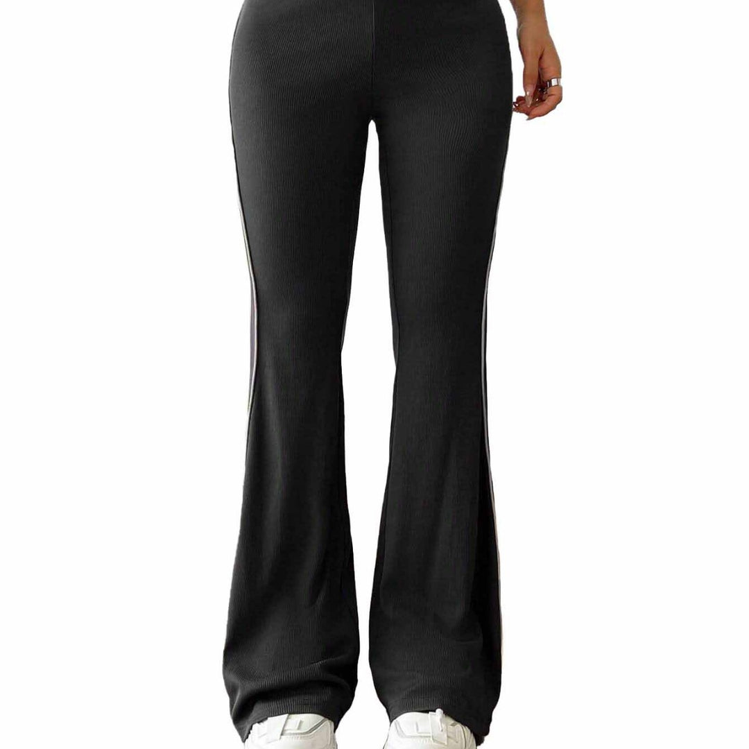 Pantalon évasé sportif pour femmes avec taille haute et inserts latéraux contrastés Chic & Stil