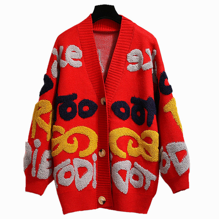 Ladies Grobtricot Cardigan with colorful pattern Lune London