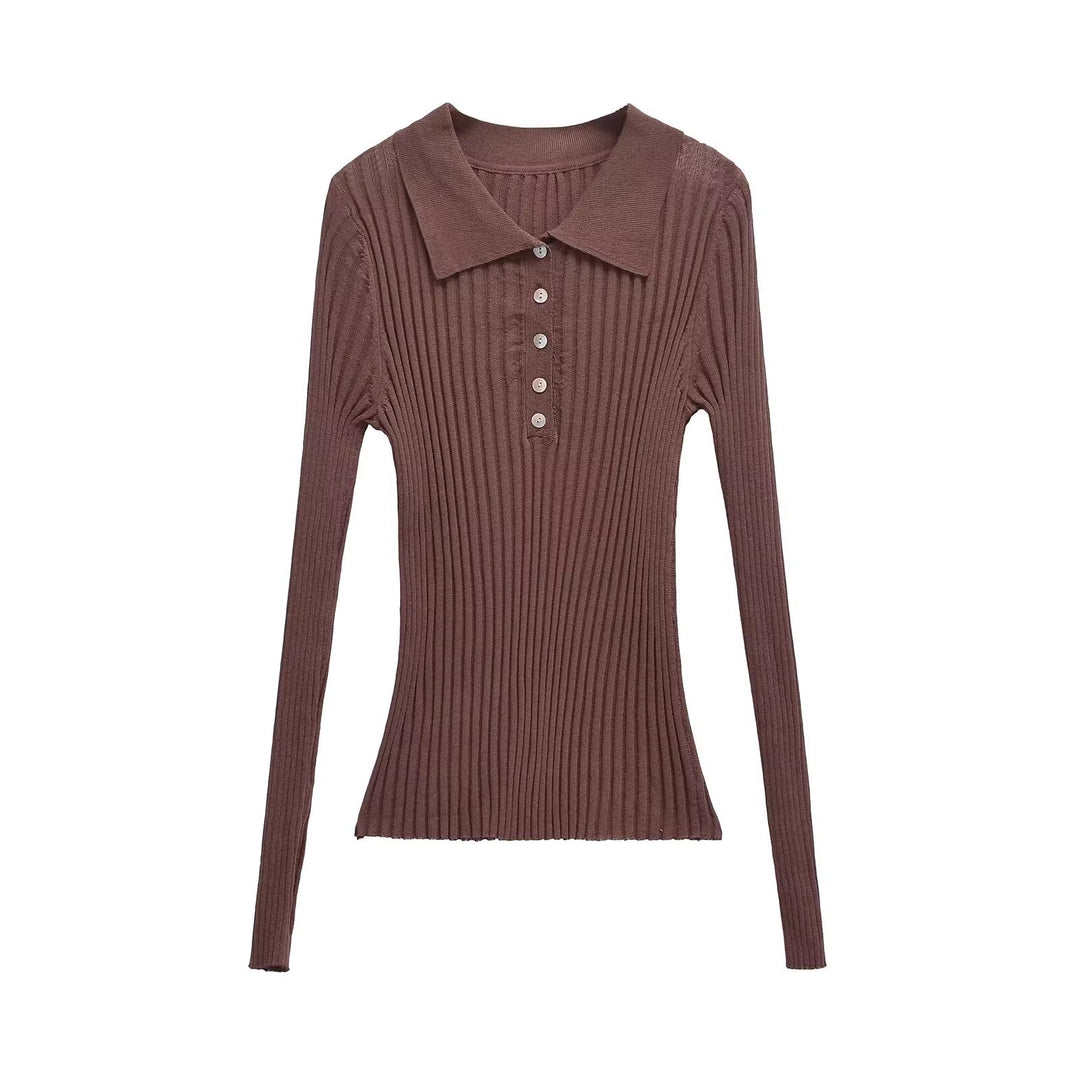 Women Long Sleeve Polo Shirt with an elegant rib structure and button placket Lune London