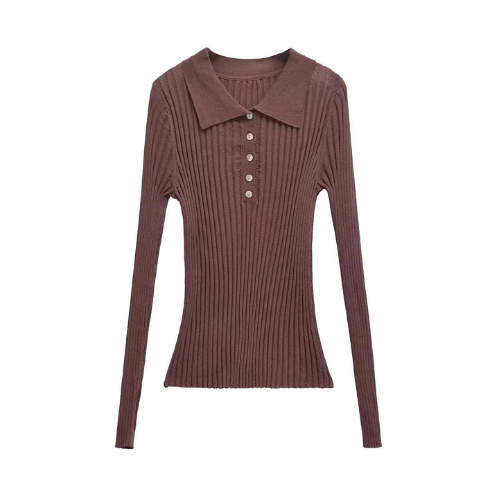 Women Long Sleeve Polo Shirt with an elegant rib structure and button placket Lune London