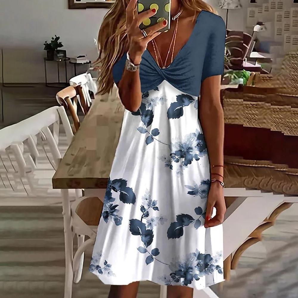 Floral Print A-Line Dress for Women with Ruched Top Lune London