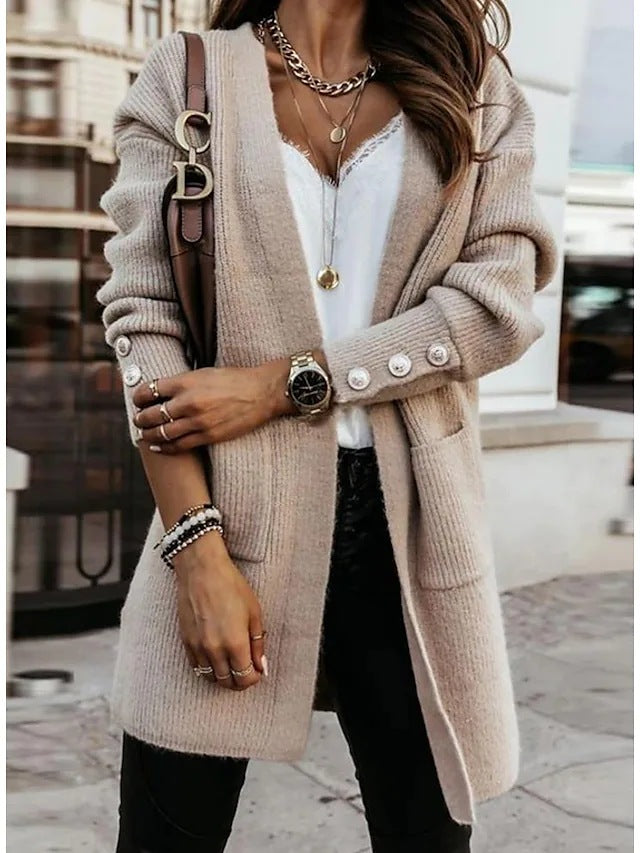 Ladies Elegant Cardigan with Button Details and Practical Pockets Lune London
