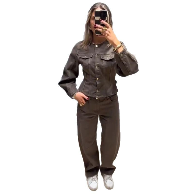 Veste en denim élégante pour femme avec manches bouffantes et détails en boutons Chic & Stil