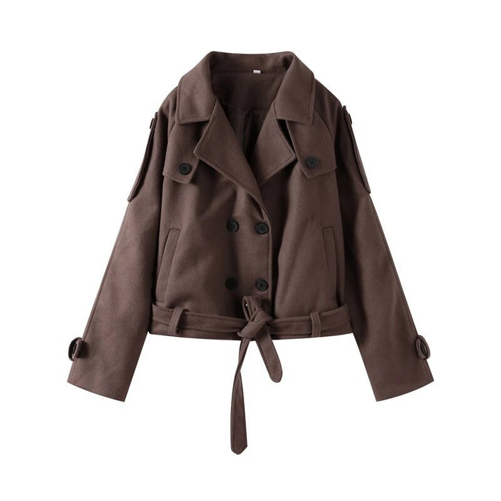 Elegant and versatile wool coat for women with double-breasted buttons and wide collar Lune London