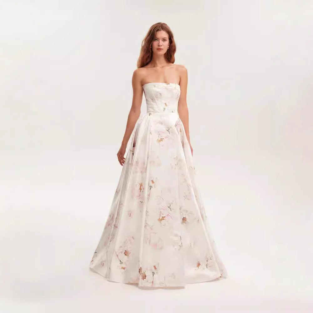 Women Elegant Floral Pattern Maxi Dress with Off-Shoulder Design Lune London