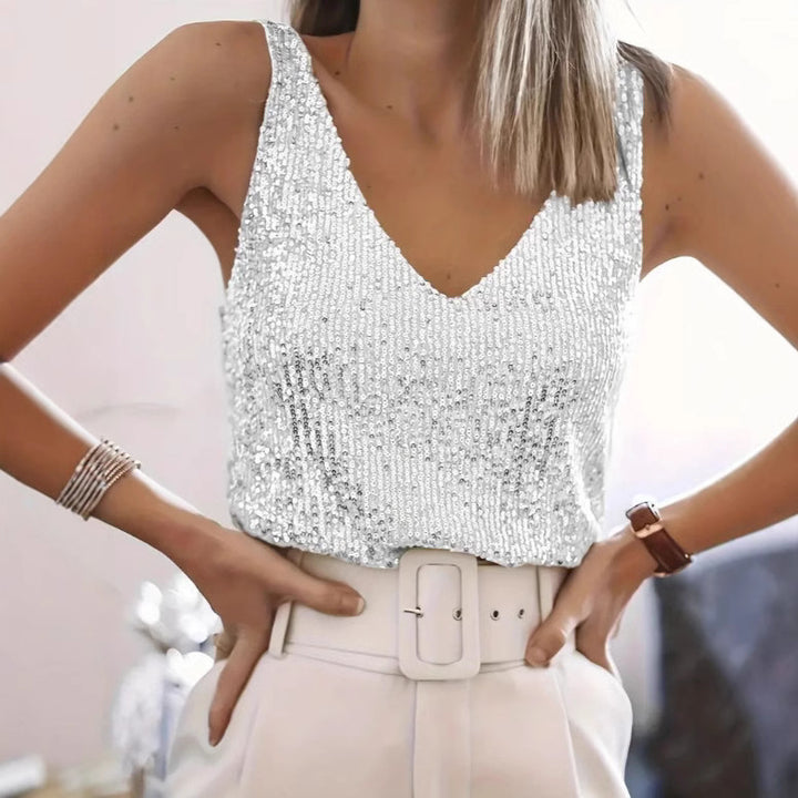 Ladies Sequin V Tank Top Lune London