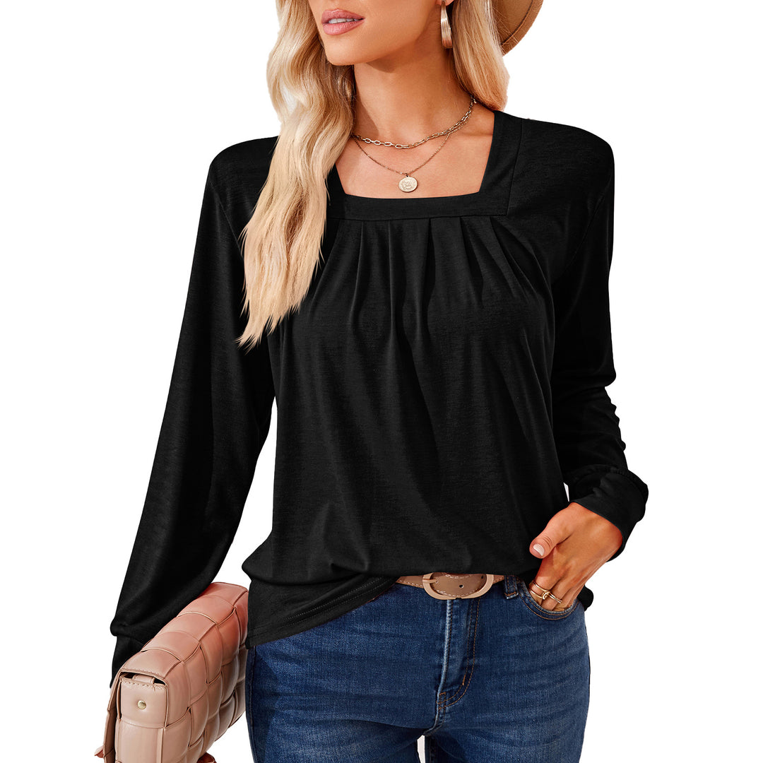Long sleeve T-shirt for women with square neckline and feminine ruche Lune London