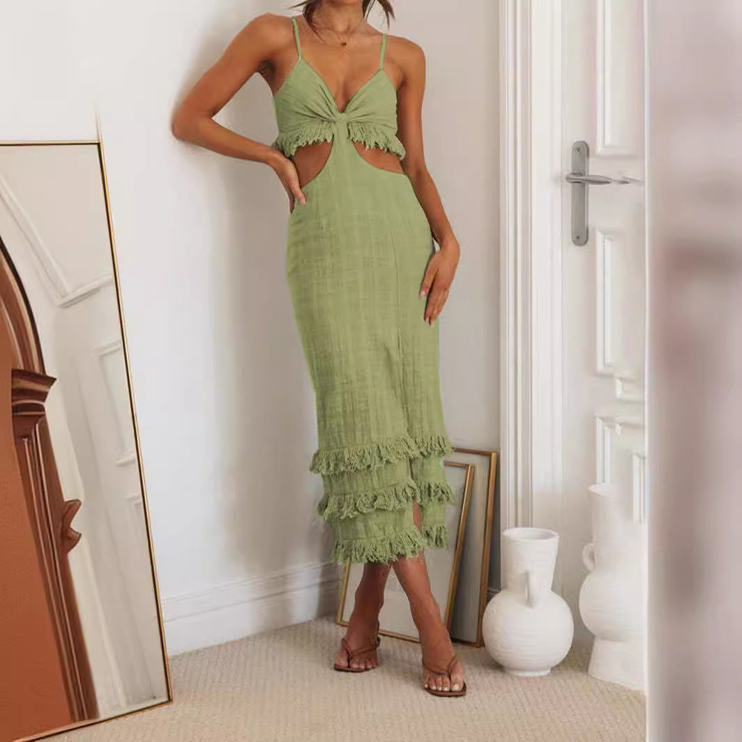 Robe maxi femme avec franges et détails découpés Chic & Stil