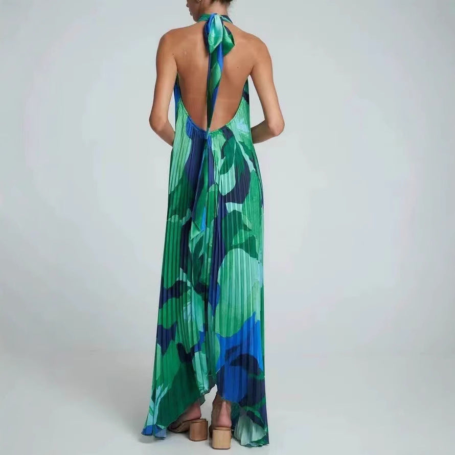 Maxi dress with pleats and floral pattern for women Lune London
