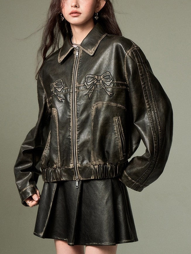 Lune London | Bow Zipper Leather Jacket