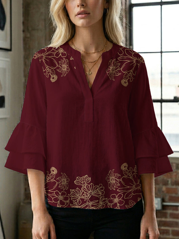Ladies blouse with voluminous ruffled sleeves and floral print Lune London