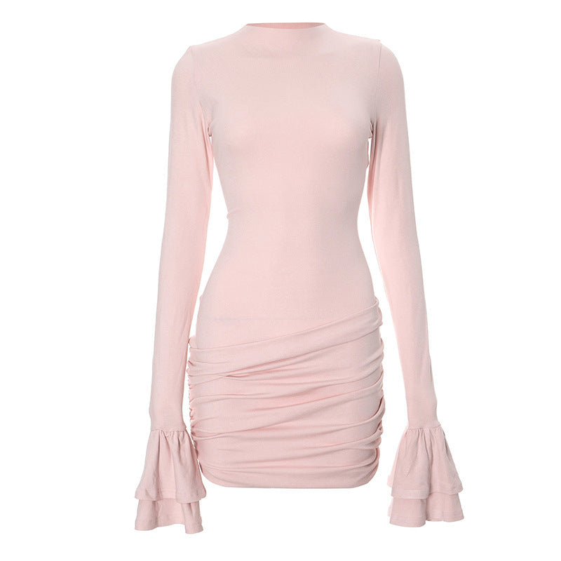 Short fitted dress for women with voluminous sleeves and gathers Lune London