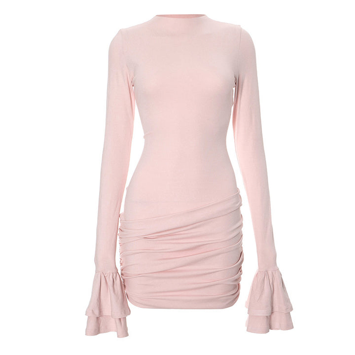 Short fitted dress for women with voluminous sleeves and gathers Lune London