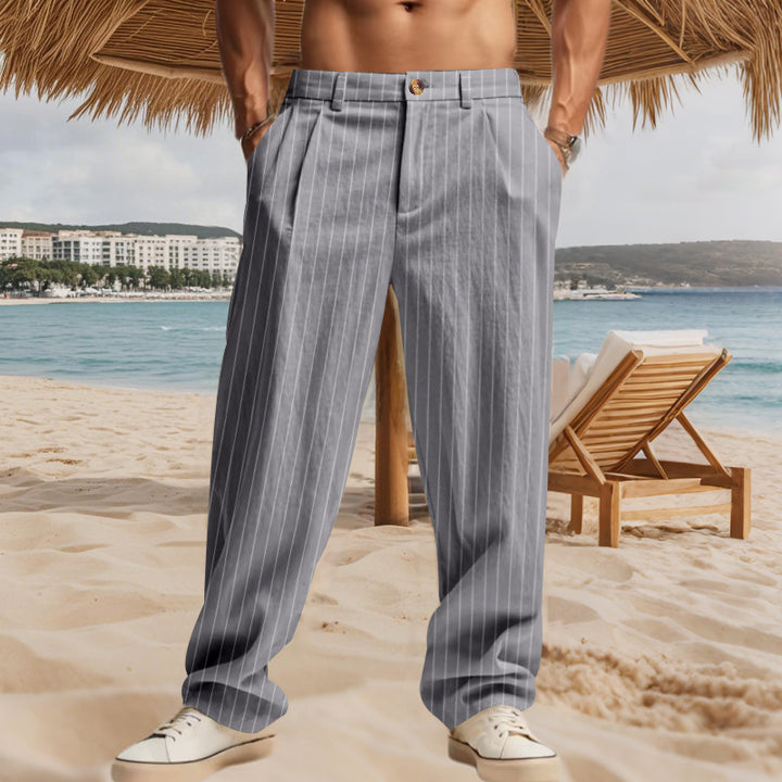 Casual beach pants for men with a comfortable fit and a stylish striped pattern Lune London